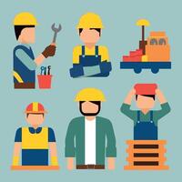 worker and builder wearing construction hat and tools vector