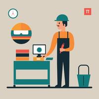 worker and builder wearing construction hat and tools vector