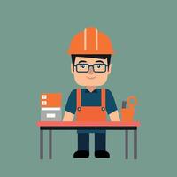 worker and builder wearing construction hat and tools vector