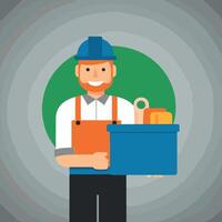 worker and builder wearing construction hat and tools vector