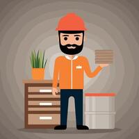 worker and builder wearing construction hat and tools vector