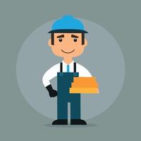 worker and builder wearing construction hat and tools vector