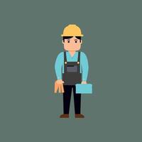 worker and builder wearing construction hat and tools vector
