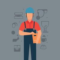 worker and builder wearing construction hat and tools vector