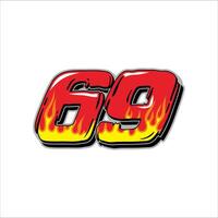 the number 69 is in flames on a white background vector