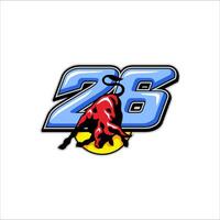 the number 28 is shown in the middle of a red bull vector