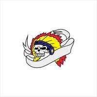 a skull with a feather headdress and a ribbon vector