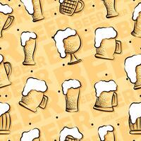 Beer glasses and bottles sketch pattern background illustration vector