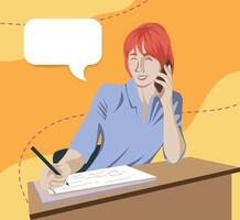 smiling secretary working in the office talking on the phone and taking notes vector