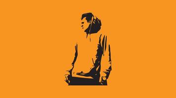 Silhouette design of a man wearing a jacket on an orange background. silhouette of a man in a jacket vector