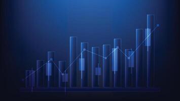 financial bar graph with candlesticks chart on blue background. stock market and investment vector
