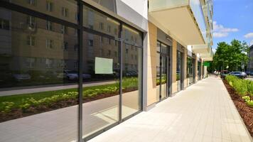 Panoramic windows of new commercial premises. Commercial property in development standard for rent. photo