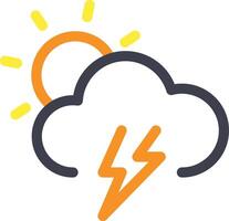 Lightning rain daytime icon with sun, lightning, cloud symbol illustration vector