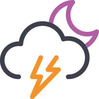 Lightning rain midnight icon with moon, lightning, cloud symbol illustration. vector