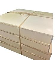 Boxes with delivery of pizza and pies in a bundle for the courier photo
