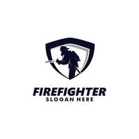 Firefighter and shield Logo Design vector