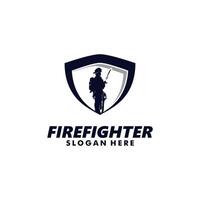 Firefighter and shield Logo Design vector