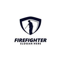 Firefighter and shield Logo Design vector