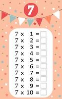Multiplication table by 7 with a task to consolidate the knowledge of multiplication. illustration vector