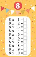 Multiplication table by 8 with a task to consolidate the knowledge of multiplication. illustration vector