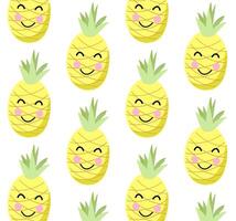 Summer pineapple with fruits and cheerful pattern. vector