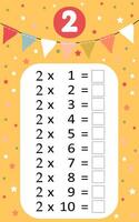 Multiplication table by 2 with a task to consolidate the knowledge of multiplication. illustration vector