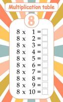 Multiplication table by 8 with a task to consolidate the knowledge of multiplication. illustration vector