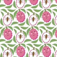 Summer background strawberry lychee with fruits and fun pattern. vector
