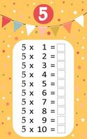 Multiplication table by 5 with a task to consolidate the knowledge of multiplication. illustration vector