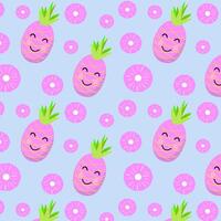 Summer pineapple with fruits and cheerful pattern. vector