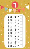 Multiplication table by 1 with a task to consolidate the knowledge of multiplication. illustration vector
