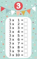 Multiplication table by 3 with a task to consolidate the knowledge of multiplication. illustration vector