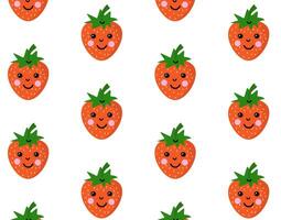 Summer background strawberry lychee with fruits and fun pattern. vector