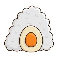 fluffy cloud like white rice base and egg in the center. Tamago sushi roll illustration. Japanese cuisine design concept and design element isolated on white vector