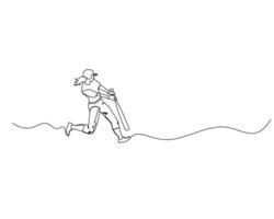 One single line drawing of young energetic woman baseball player practice to hit the ball illustration. Sport training concept. Modern continuous line draw design for baseball tournament banner vector