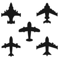 Black airplane set icon collection. Set of black plane silhouette icon vector