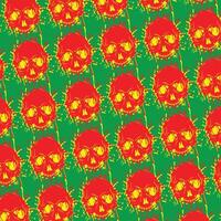Seamless pattern with red skulls on green background. vector