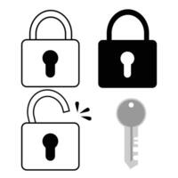 Lock and key icon set on white background symbol illustration Eps 10 vector