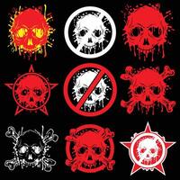 Set of skulls and crossbones with blood on a black background vector