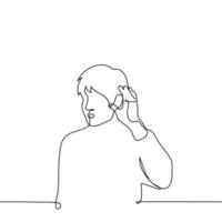 man put his hand to his ear to hear better - one line art . concept eavesdrop, bad hearing, listen vector