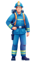 Firefighter in full gear with helmet and hose smiling while standing png