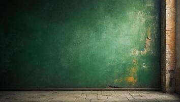 Earthy green background provides a natural complement to the texture of an old wall photo