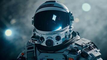 Slowly panning across the intricate details of the spacesuit highlighting its advanced technology and protection for the astronaut.. video