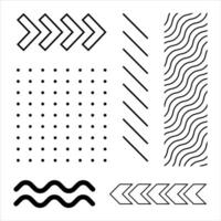 The image is a collage of various shapes and lines in black and white. The shapes include squares, triangles, and circles, while the lines are wavy and curved. Scene is abstract and artistic vector