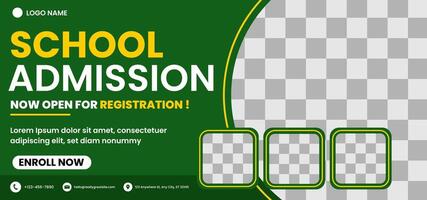 A green and yellow sign for school admission. The sign is circular and has a checkered background vector