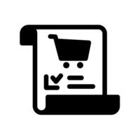 Glyph shopping list icon design, isolated on white background. Perfect for web and app interfaces, presentations, infographics and more. vector