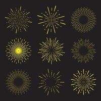 Set of starburst, sunburst design elements. Radial, radiating, converging lines. vector
