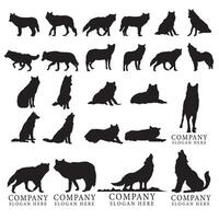 set of silhouettes of wolf on a white background illustration vector