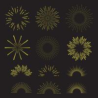 Set of starburst, sunburst design elements. Radial, radiating, converging lines. vector