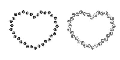 Heart shaped frame made of animal paw prints with empty space for your text and images. Cute Valentines, animal lover dog paw print border. vector